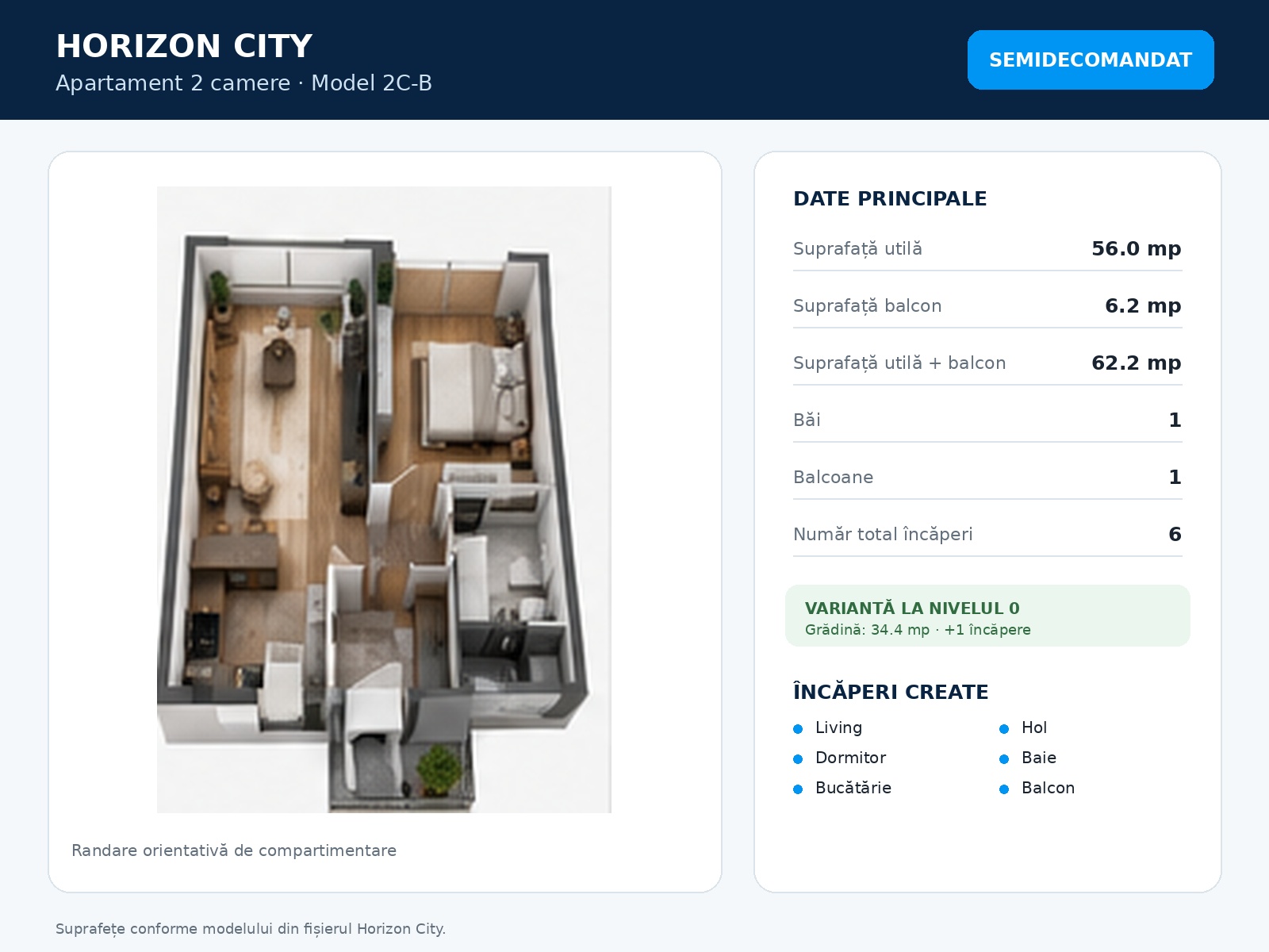 Apartament 2 camere 2C-B Horizon City