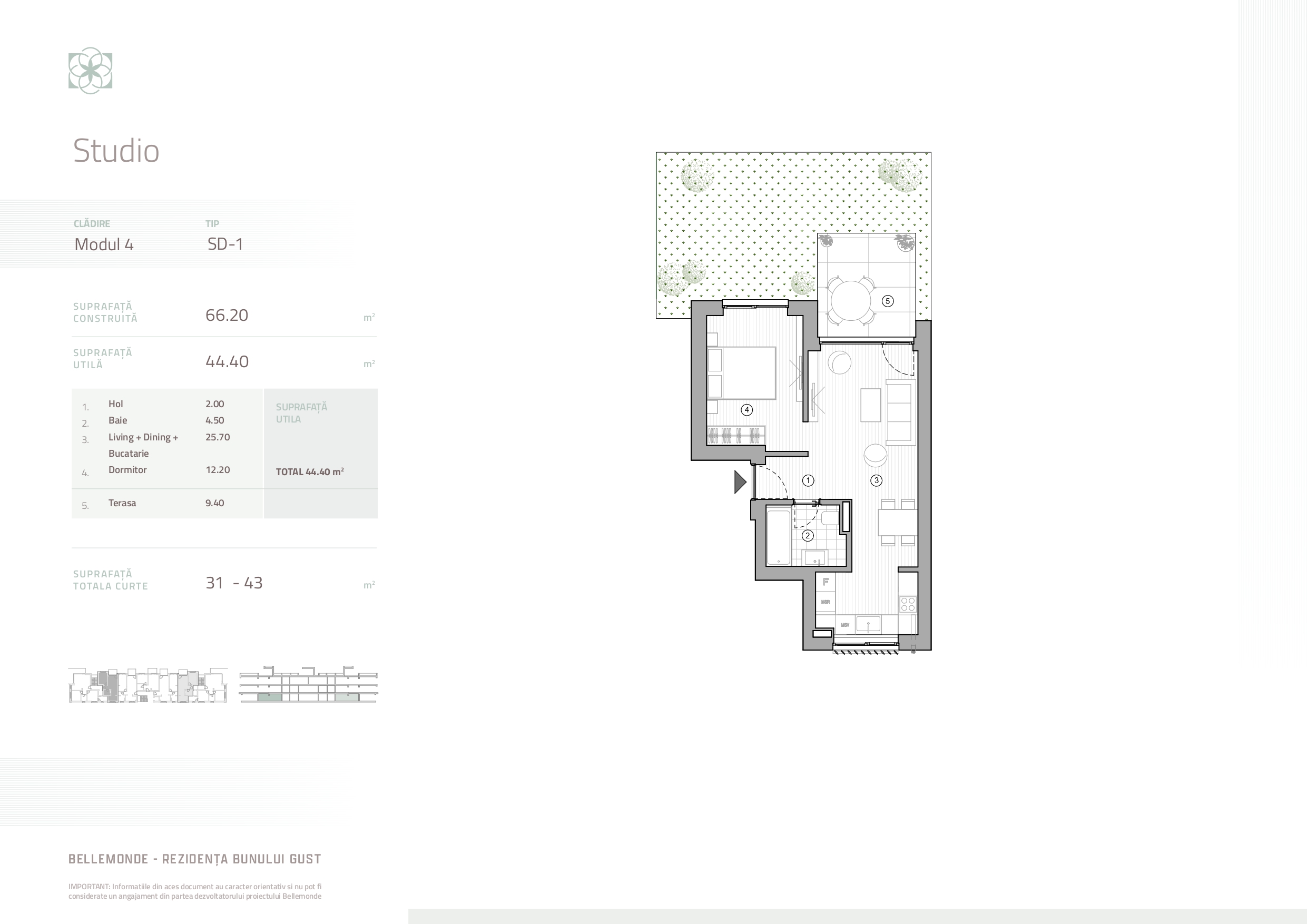 Studio dublu, 2 camere, Bellemonde 